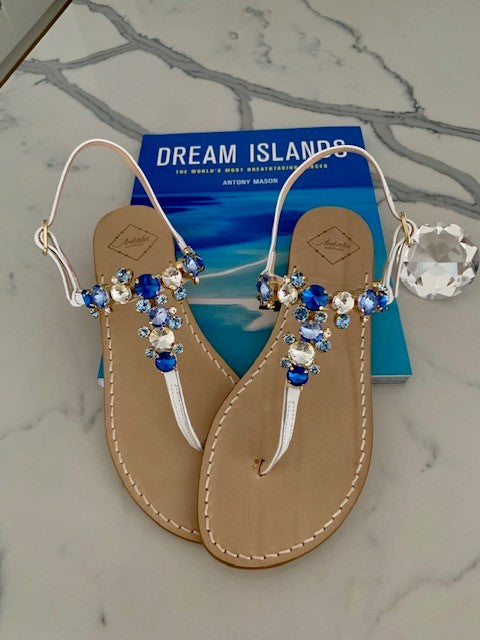 Azzurra_blue_white_Swarovski_crystal_jewelled_flat_leather_sandals