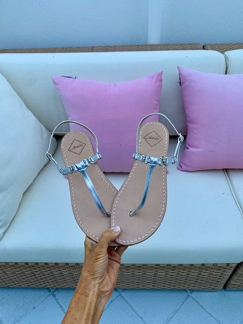 Ankalia lara silver flat leather sandals