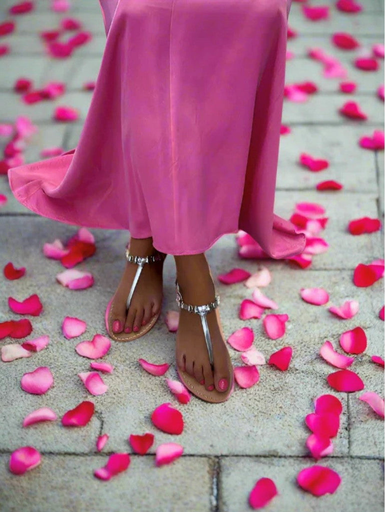 Ankalia lara flat leather metallic silver sandals