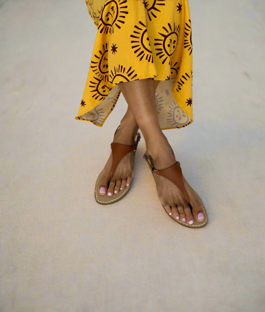 Tan flat leather sandals made in Austalia