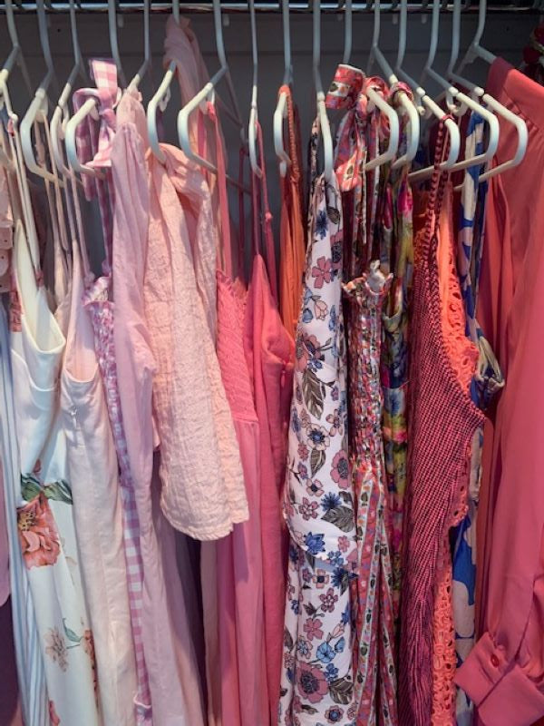 Ankalia sandals pink summer dresses hanging in wardrobe