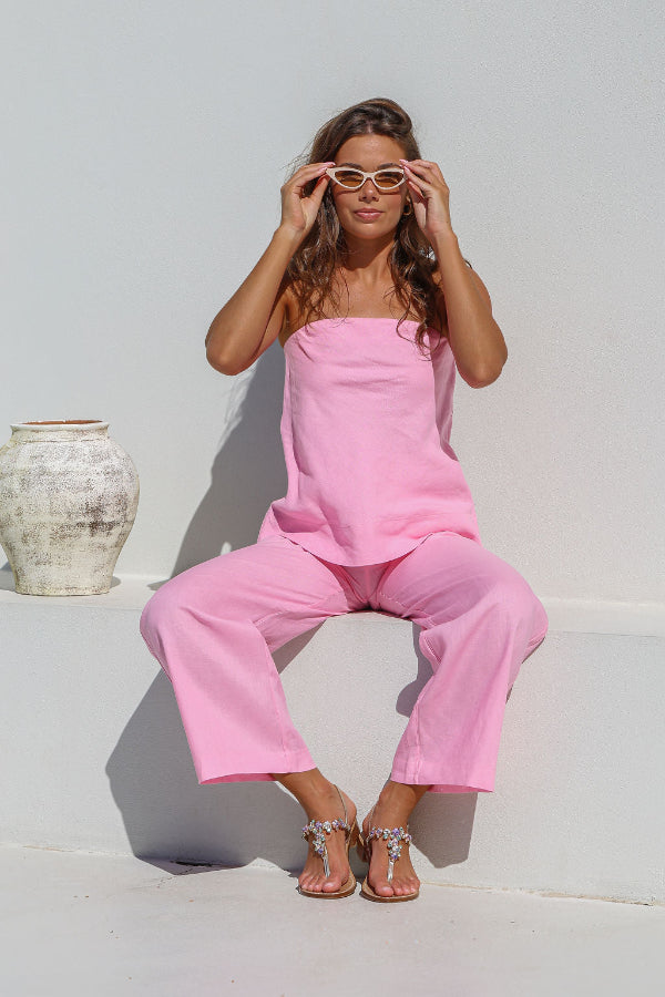 Ankalia_nicole_pastel_swarovski_crystal_jewelled_flat_sandals_lady_in_pink_pansuit