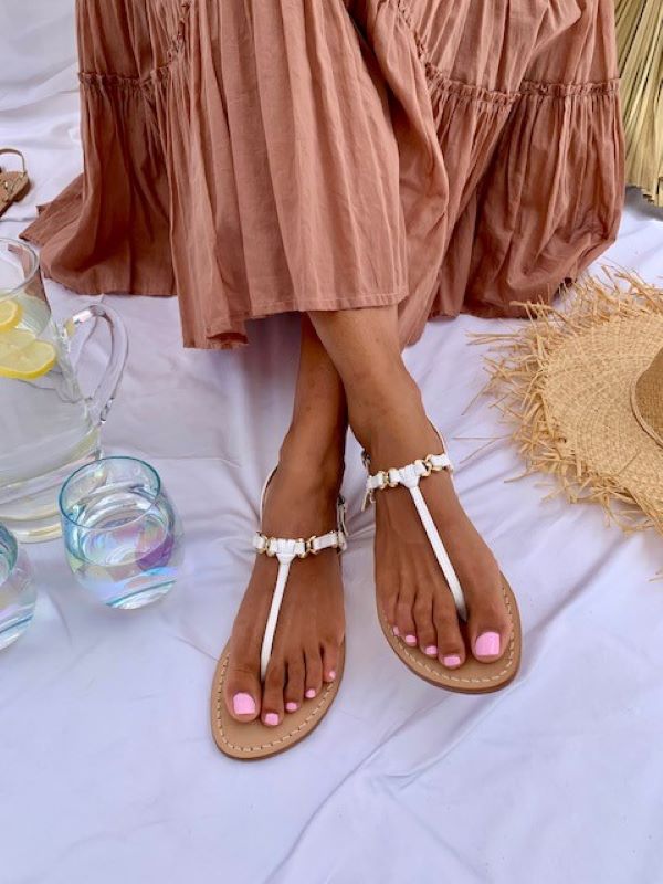 Ankalia Lara flat white leather sandals