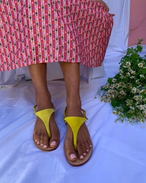 Ankalia lisa yellow flat leather sandals