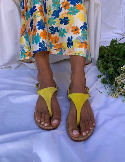 Ankalia lisa yellow flat leather sandals