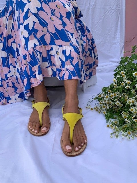Ankalia Lisa yellow flat leather sandals