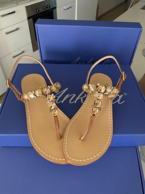 Ankalia margot tan leather swarovski crystal sandals