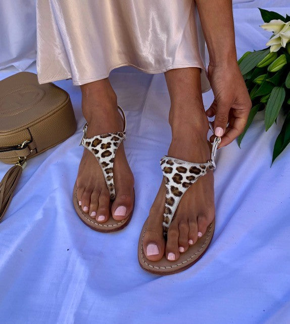 Ankalia savannah leopard leather flat sandals