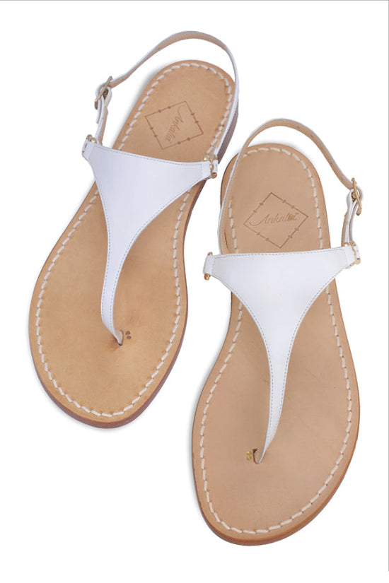 Lisa White Flat Sandals top view