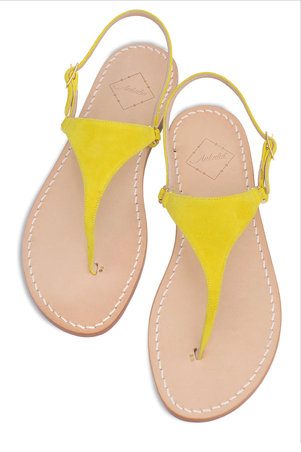 Ankalia Lisa Yellow flat suede  Sandals made in austraia
